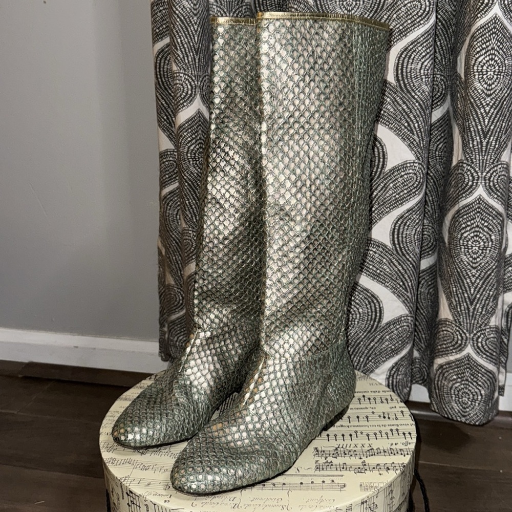 Carlos Falchi Mint Green Python Flat Boots - image 1